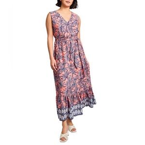 Jones New York Printed Smocked-Waist Tiered Maxi Dress NWT XS